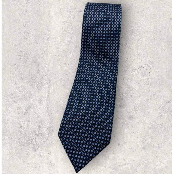 BARBA 7fold Silk Tie ITALY Navy Blue Floral Polka Dot W:3.5" EUC - Picture 1 of 7